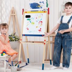3-in-1 Maltafel für Kinder Doppelseitige Standtafel mit Whiteboard Natur