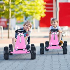Costway Go Cart mit Handbremse Gokart mit verstellbarem Sitz Kinderfahrzeug 100 x 58,5 x 62 cm Rosa