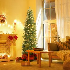 Costway Künstlicher Weihnachtsbaum mit warmweißen & mehrfarbigen LED-Lichtern und 648 dichte Zweigspitzen 180 cm 