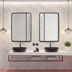 76,5 x 56,5cm Wandspiegl mit schwarzem Metallrahmen Badezimmerspiegel horizontal oder vertikal hängend geeignet für Badezimmer und Flur-1