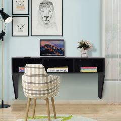 Costway Wandtisch Holz Wandmontierbarer Computertisch mit 3 Ablageflächen 108 x 53 x 52 cm Schwarz