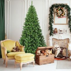 Costway Weihnachtsbaum 225 cm Künstlicher Tannenbaum mit Klappsystem 1346 Spitzen PVC Grün
