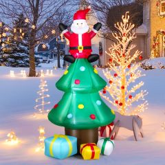 Costway 210 cm hoher Weihnachtsbaum mit Weihnachtsmann Aufblasbarer X-mas-Baum mit  LED-Lichtern
