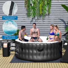 Costway Aufblasbarer Whirlpool Ø180cm Massage Spa Pool rund mit 108 Massagedüsen Heizfunktion für 4 Personen Schwarz