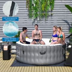 Aufblasbarer Whirlpool Ø180cm Massage Spa Pool rund mit 108 Massagedüsen Heizfunktion für 4 Personen Grau