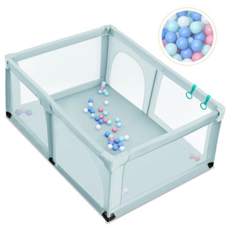 Baby Laufstall mit 50 Spielbällen Laufgitter mit Netz und Reißverschluss 120 x 190 cm Blau