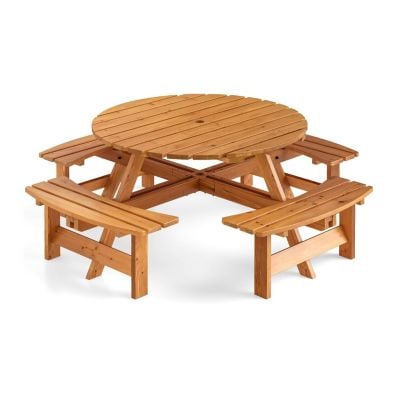 runder picknicktisch mit bänken