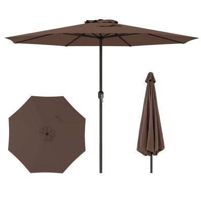 360cm Terrassenschirm Kurbel 8 Streben Belüftet Sonnenschutz Garten Kaffee