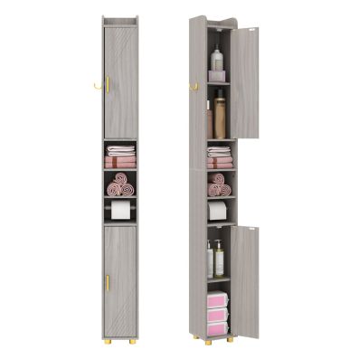 Badregal mit Wschekorb Regal aus Bambus Badschrank mit 2 Ablagen &  Ausklappbarer Korb aus Stoff Natur 43,5 x 33 x 96 cm - Costway