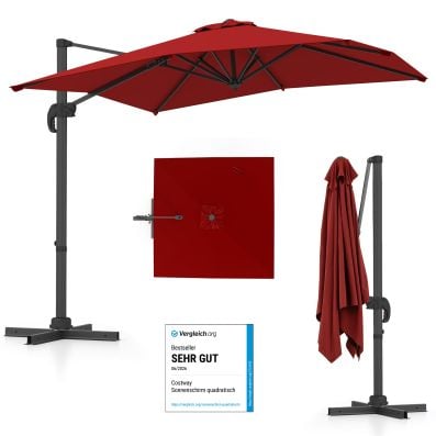 Sonnenschirm rechteckig 250 x 250 cm großer Ampelschirm mit Kurbel Braun/Grau/Beige/Rot