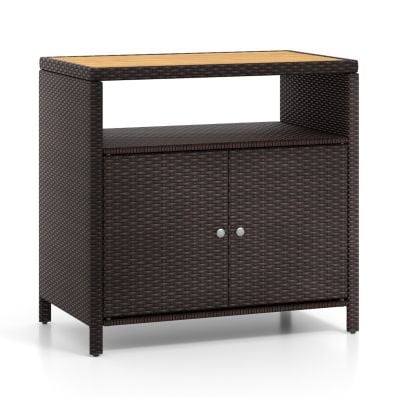 rattanschrank mit akazienholz tischplatte