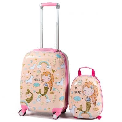 Costway Kindergepäck Meerjungfrau Reisekoffer Kinderkoffer Set mit Rucksack Rosa-11