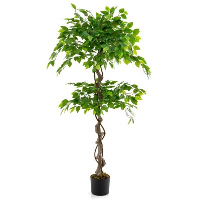 150 cm Kunstpflanze Ficus Benjamin mit natrlichem Holzstamm & Blttern  Knstliche Pflanze Grn - Costway