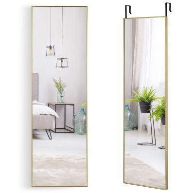 37 x 120 cm Ganzkörperspiegel mit Höhenverstellbaren Hängehaken Wandspiegel  Golden - Costway