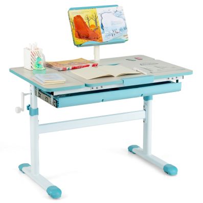 Höhenverstellbares Kinderschreibtisch Set mit Neigbarer Tischplatte & Bücherständer (Blau Tisch)