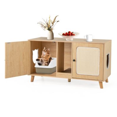 Katzenschrank fr Katzentoilette Katzenklo Schrank mit 2 Tren Katzenhaus  fr 2 Katzen Natur/Wei - Costway