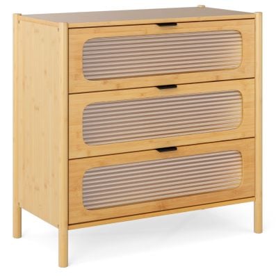 Kommode mit 3 Schubladen Sideboard aus Bambus & Gehrtetes Glas Natur 80 x  40 x 78,5 cm - Costway