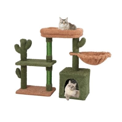 Kaktus Kratzbaum 165 Cm Mit 6 Sulen, Plattformen & Hhlen  Grn Braun Fr  Katzen