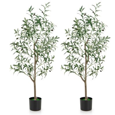 Knstliche Olivenbaum Kunstpflanze 130 cm Zimmerpflanze mit Zementtopf -  Costway