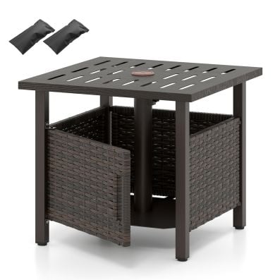 Outdoor Rattan Beistelltisch Wetterfester Gartentisch mit Schirmloch kleiner Balkontisch