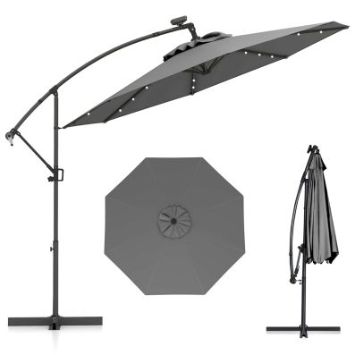 300 cm Sonnenschirm mit 32 Solar-LED-Leuchten Kurbel Gartenschirm Marktschirm Blau