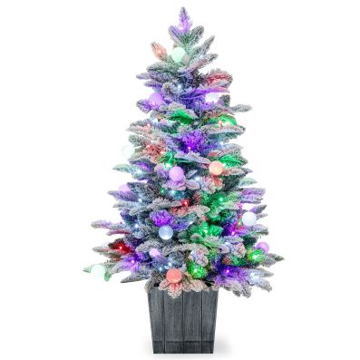 100cm Knstlicher Weihnachtsbaum beflockter Tannenbaum mit 80 mehrfarbigen  LED-Lichtern - Costway