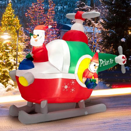 Costway 180 cm langer aufblasbarer Weihnachtsmann mit Hubschrauber Weihnachtsdekoration mit LEDs Bunt