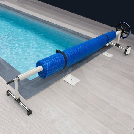 Costway Aufrollsystem Poolwickelrolle für Abdeckungen und Solarplanen Rollensystem mit Gurten Aluminium 5,5M