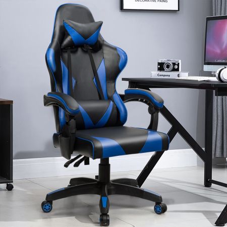 Costway Gaming Stuhl Ergonomisch Racing Schreibtischstuhl Drehstuhl Chefsessel Bürostuhl Blau