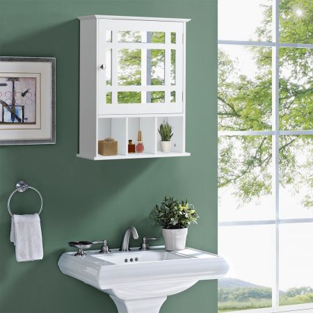 Hängeschrank Spiegelschrank Badezimmerschrank Wandschrank mit verstellbarem Einlegeboden & 3 offenen Fächern 50 x 16 x 61 cm weiß