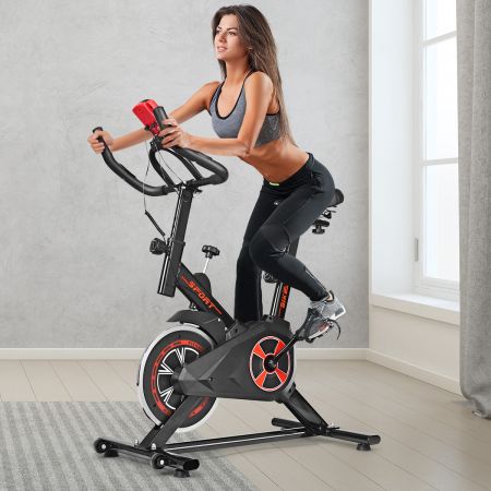Indoor Fahrrad mit 6KG Schwungrad Heimtrainer Fahrrad LCD-Anzeige Schwarz und Rot