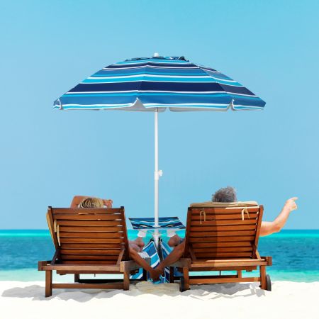 2 m Hoher Strandschirm mit Tisch & Sandsack Tragbarer Sonnenschirm Marineblau