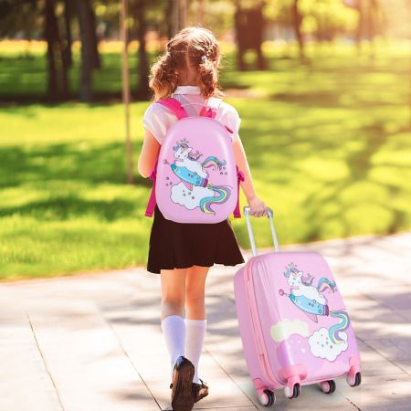 Costway Kinderkoffer 2-Teiliges Kinder-Gepäckset Handgepäck- und Rucksack-Set Rosa