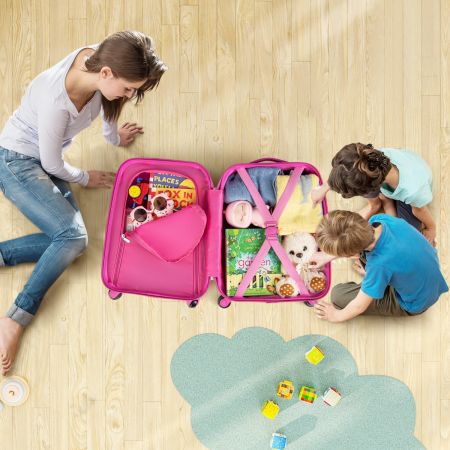 Costway Kinderkoffer Rollender Hartschalen-Koffer 2-Teiliges Handgepäck-Set mit Spinner-Rädern Rosa