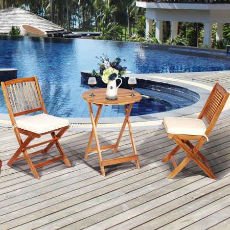 3-teiliges klappbares Outdoor-Set Gartenmöbel-Set Terrassenmöbel-Set mit rundem Tisch & 2 Stühlen