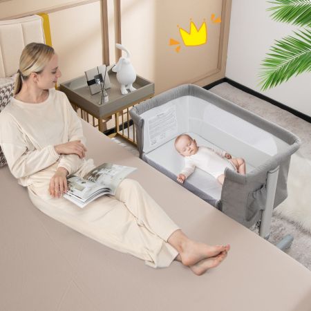 Costway Tragbare 3-in-1-Babywiege mit 5-stufig verstellbarer Höhe & atmungsaktives Netz Hellgrau