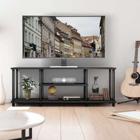Costway 3-Stöckiger TV Ständer mit Massivem Metallrahmen und Offenen Spanplattenregalen Schwarz