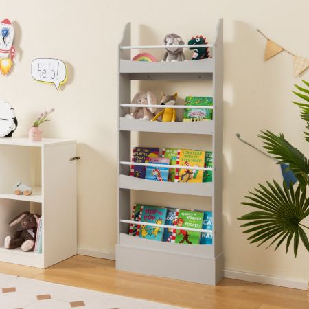 4-Stöckiges Bücherregal für Kinder Freistehendes Ablageregal mit Kippschutz 60 x 14 x 147 cm Grau