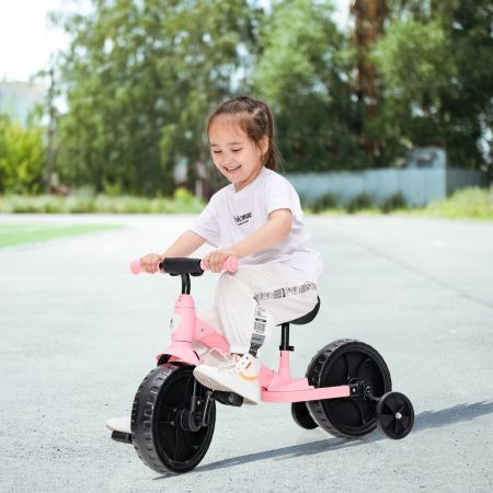 Costway 4 in 1 Kinder Laufrad & Balance Bike mit verstellbarem Lenker und Stützrädern für 2-6-jährige Kinder Rosa