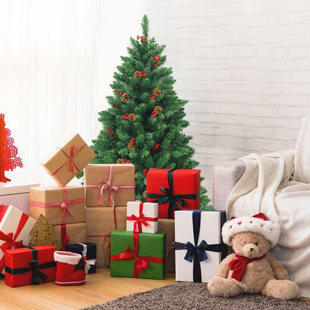 Costway 135cm Künstlicher Weihnachtsbaum mit 5 Farbwechseln Christbaum mit Metallständer grün