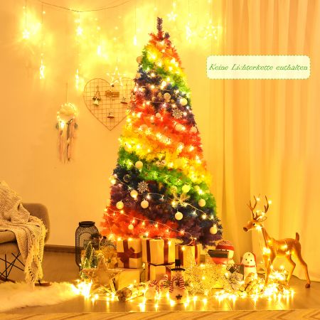 Costway  210cm Künstlicher bunter Weihnachtsbaum mit Metallständer PVC Baum mit 1213 Tannen Weihnachtsbaum faltbar
