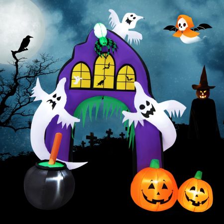 Costway 267 cm Hoher Aufblasbarer Halloween-Torbogen Aufblasbares Gruseltor mit Spinne