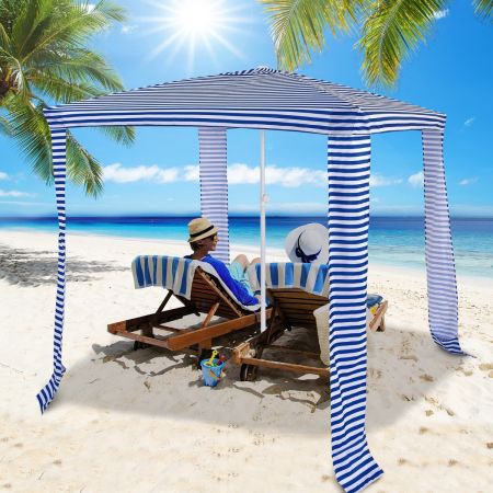 Costway Strandschirm mit Seitenwand Sonnenschirm Strandkabine 202 x 202 x 233-270 cm Blau
