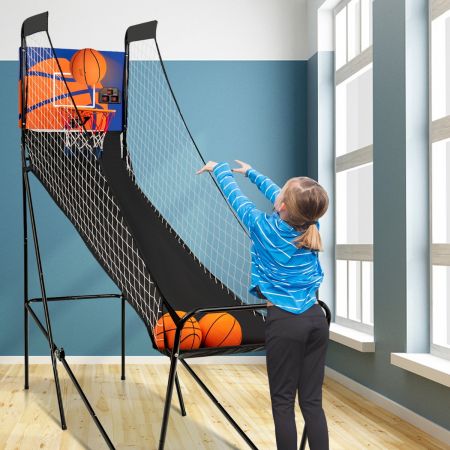 Costway Tragbares Arcade-Basketballspiel Basketballautomat für Kinder 208 x 62 x 207 cm Schwarz