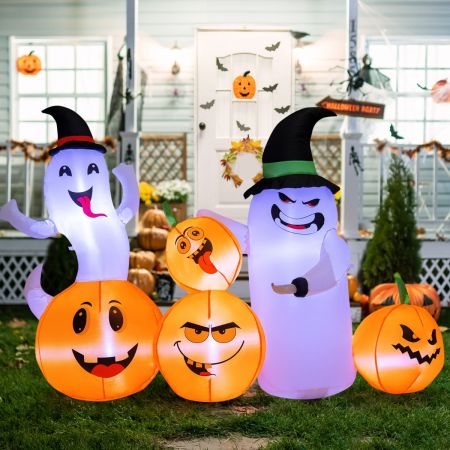 Costway Aufblasbare Halloween-Dekoration Kürbisse & 2 Geister mit LED-Leuchten 170 x 70 x 125 cm