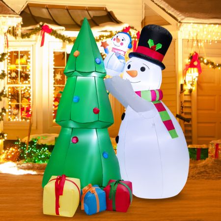 Costway Aufblasbare Weihnachtsdekoration Weihnachtsbaum mit großem & kleinem Schneemann 145 x 105 x 180 cm