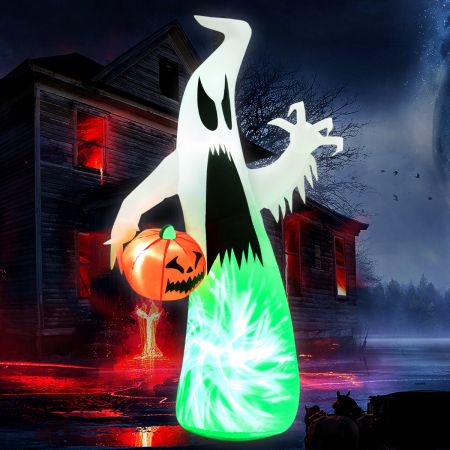 Costway 172 cm Hoher Aufblasbarer Halloween-Geist Weißer Geist mit Kürbis für Hof
