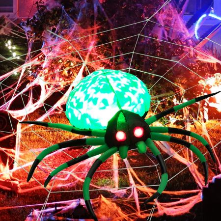 Costway Aufblasbare Halloween-Spinne mit Spinnennetz Spinne mit Rotierendem LED-Licht