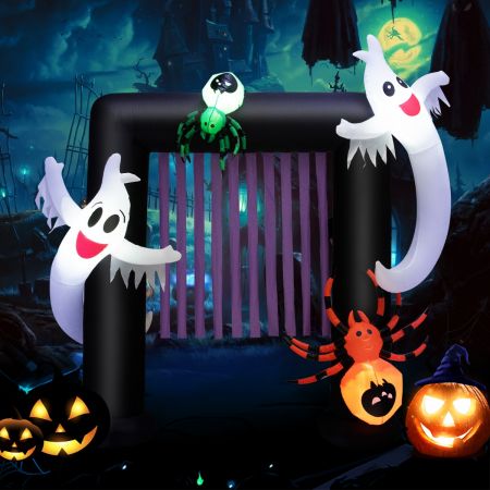 Costway 223 cm Aufblasbarer Halloween-Torbogen Dekoration zum Aufblasen mit 2 Geistern und 2 Spinnen