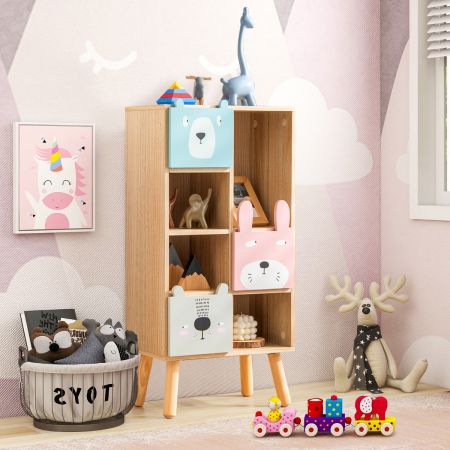 Bücherregal für Kinder Kinderzimmerschrank mit 3 Schubladen aus Holz 40 x 25,5 x 82,5 cm Natur